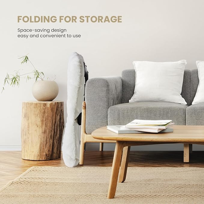 Simple Deluxe Oversized Square Moon Chair for Adults, Soft Faux Fur Folding Lounge Chair with Sturdy Steel Frame, Comfortable Reading Gaming Chair for Living Room, Bedroom, White - Image 6