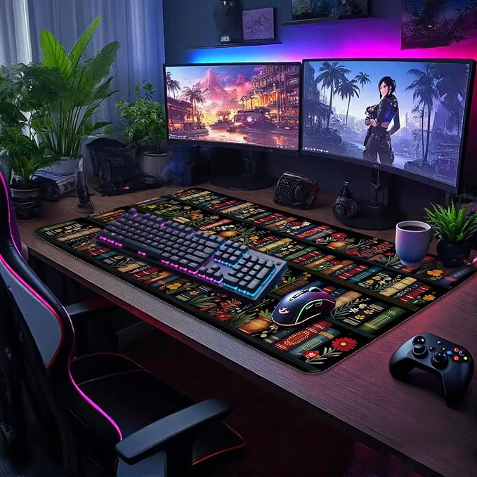 Vintage Bookshelf Large Gaming Mouse Pad Desk Mat 31.5"x15.7" | Extended Mousepad, Non-Slip Rubber Base , Stitched Edges, for Computer/Laptop/Office/Home - Image 3