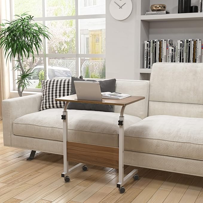 DlandHome 23.6 Inches Rolling Desk with Wheels Adjustable Height, Oak - Image 4