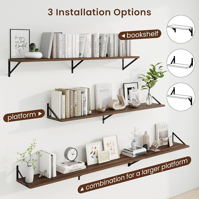 Axeman Deep Floating Shelves, 55'' x 10'' Walnut Wall Shelves Set of 2 - Image 4