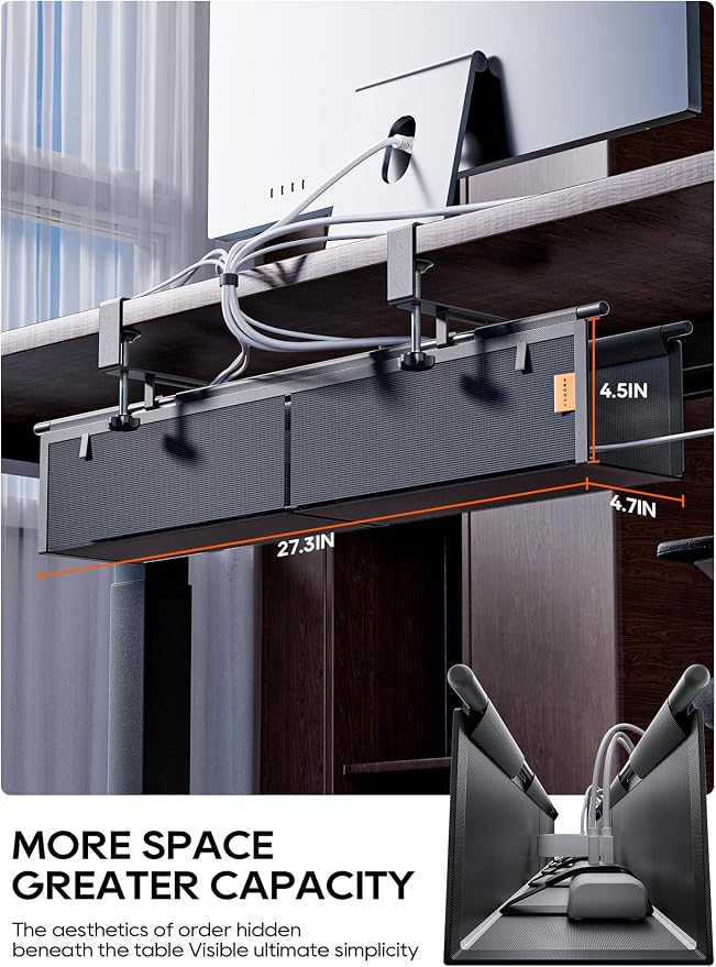 27" No Drill Under Desk Cable Management Tray (Black) - Image 2