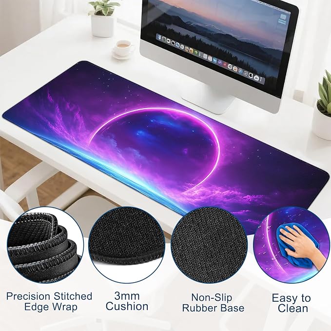 Gaming Desk Mat with Silky Smooth Surface & Exquisite Patterns,31.5x11.8 Inches Large-Sized Mouse Pad, Perfect for Extended Gaming,Work,and Home Office Decor (Starry Sky 1) - Image 5