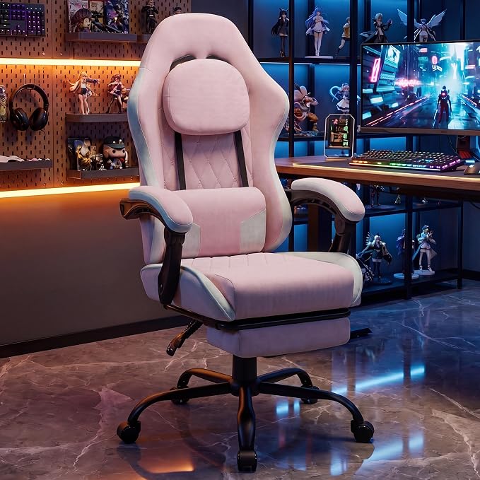Shintenchi Gaming Chair, Ergonomic Office Chair with Footrest, Lumbar Support and Linkage Armrests, Swive Home Video Game Chairs for Adults, Pink - Image 2