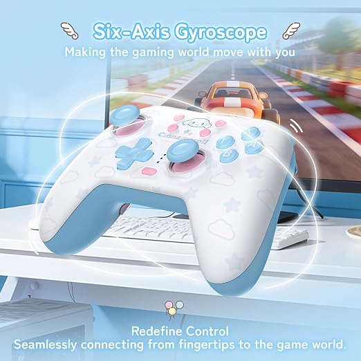 Kuitmor Cinnamoroll Switch Pro Controller, Cute Hall Effect Wireless Gamepad No Drift for Switch 2/Switch/OLED/Lite, PC/Steam, Android, iOS, Bluetooth + Wired, Turbo, Back Buttons, 6-Aixs Gyro, Wake-up, RGB (Blue, Without 2.4g Receiver) - Image 9
