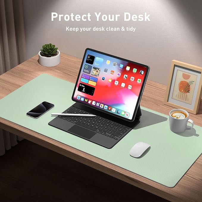 Aothia Large PU Leather Desk Pad Protector – Non-Slip Mouse Pad & Writing Mat for Office/Home, Waterproof, Easy to Clean (36" x 17", Aqua) - Image 4