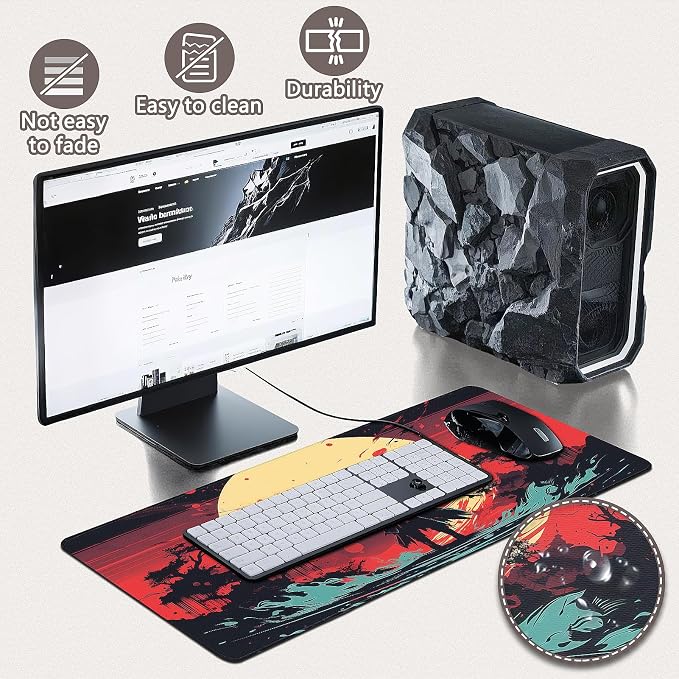 Gaming Mouse Pad - (31.5"×11.8") Japanese Samurai Large Mouse Pads for Desk - Desk Mat for Keyboard and Mouse with Non-Slip Base, Desks Pad Matfor Game/Office & Home - Image 4
