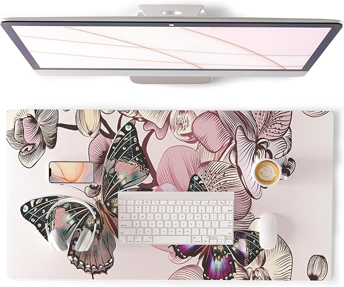 QiyI PU Leather Large Mouse Pad, Office Decor, 31.5" x 15.7", Butterflies | Desk Décor Accessories, Extended Size, Waterproof & Easy to Clean, Smooth Surface, Non Slip Desk Organization by QIYI