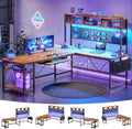 SEDETA L Shaped Computer Desk, Reversible Corner Desk with Power Outlet | Gaming Desk with Pegboard, Led Lights, Keyboard Tray, Headphone Hook and Storage Shelves, Rustic Brown by SEDETA