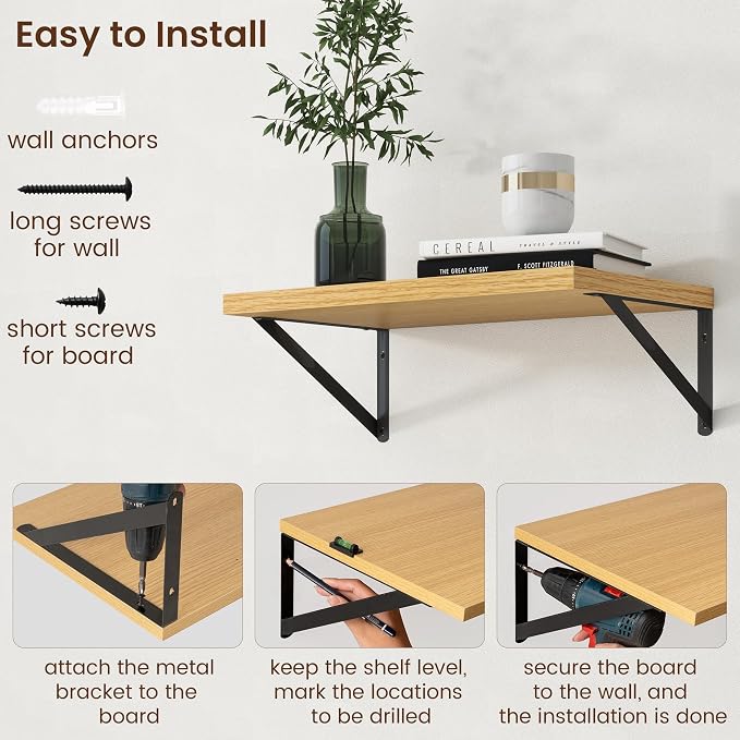 Axeman Deep Floating Shelves - 20 Inch Floating Shelves Set of 2-12 Inch Deep Oak Wall Shelves for Living Room Bathroom Kitchen - Image 6