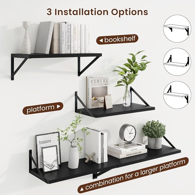 Axeman 20 Inch Floating Shelves, 10 Inch Deep Black Wall Shelves Set of 2 - Image 4