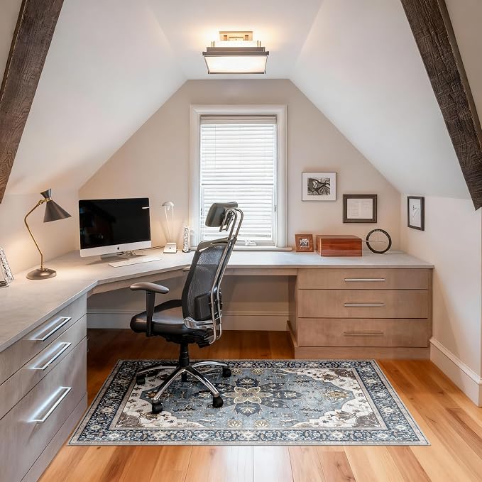 36"x48" Office Chair Mat for Hardwood, Under Desk Chair Mat for Home Office, Anti-Slip Office Rugs for Rolling Chairs, Floor Protector Washable Rugs Blue - Image 2