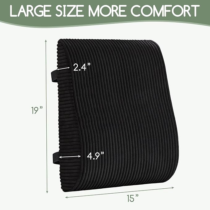 Ergonomic Lumbar Support Pillow for Lower Back Pain Relief, Corduroy Cover Back Support Cushion with Adjustable Straps, Large Size Lumbar Pillow for Office, Gaming & Home Essentials, Large, Black - Image 2