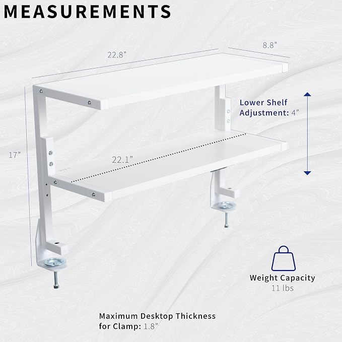 VIVO White Clamp-on 24 inch 2-Tier Desk Shelf, STAND-SHELF24C-W - Image 3