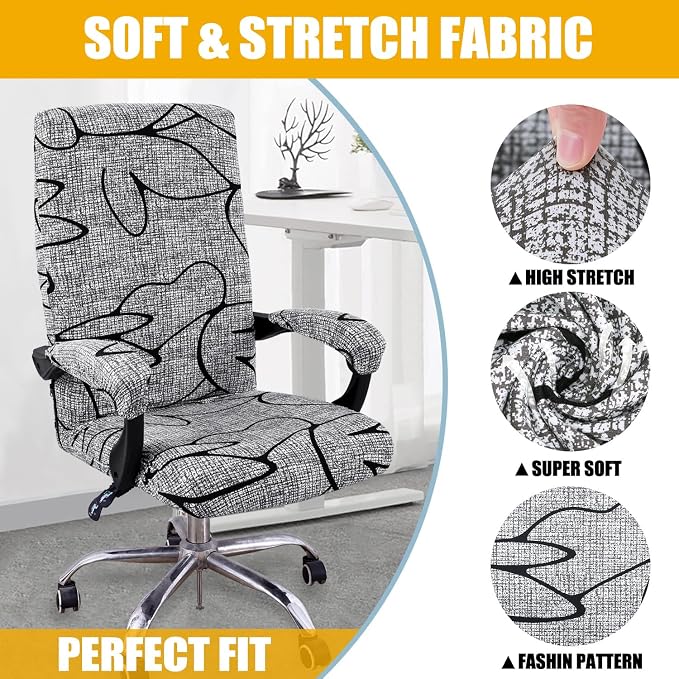 Smiry Office Computer Chair Cover with Armrest Covers, Grey and Black | Stretch Printed Universal Removable Washable Desk Rotating Chair Slipcovers, Soft Anti-Dust Spandex Protector with Zipper - Image 3