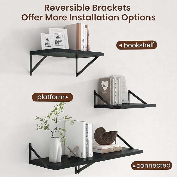 Axeman Deep Floating Shelves, 18'' x 12'' Black Wall Shelves Set of 2 - Image 4