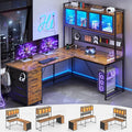 SEDETA L Shaped Gaming Corner Desk with Drawers, Hutch and Storage Shelves | Reversible L Shaped Computer Desk, Gaming Desk with Pegboard, Led Lights, and Power Outlet, Home Office Desk, Rustic Brown by SEDETA