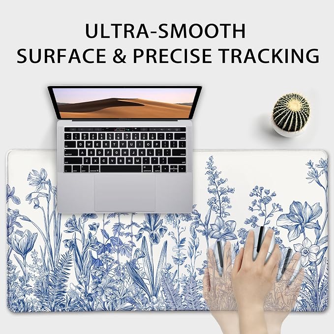 Large Gaming Mouse Pad Desk Mat 31.5"x15.7" Non Slip Blue Floral | Extended Mousepad, Non-Slip Rubber Base , Stitched Edges, for Computer/Laptop/Office/Home - Image 7