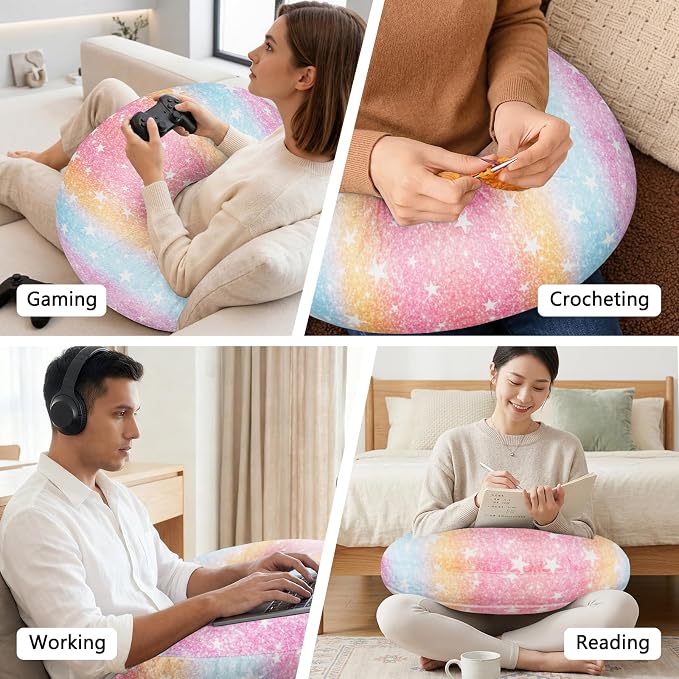 Crafting Pillow for Crocheting, Crochet Pillow for Lap Support, 12 Fun Print Styles, Ergonomic Arm Support, For Bed, Floor, Chair Comfort, Pain Relief and Fatigue for Gaming and Woking (Rainbow) - Image 6