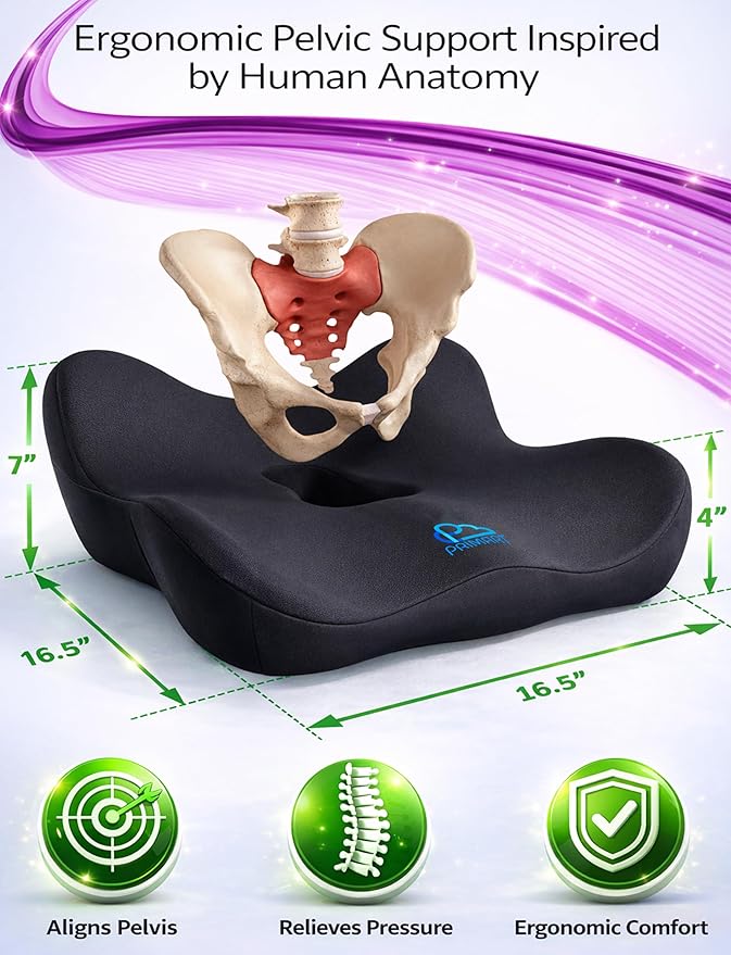 Memory Foam Seat Cushion for Pressure Relief, Ergonomic Office Chair Cushion for Coccyx, Sciatica & Tailbone Pain Relief, Hemorrhoid Donut Pillow, Cushion for Postpartum Pregnancy, After Surgery - Image 2