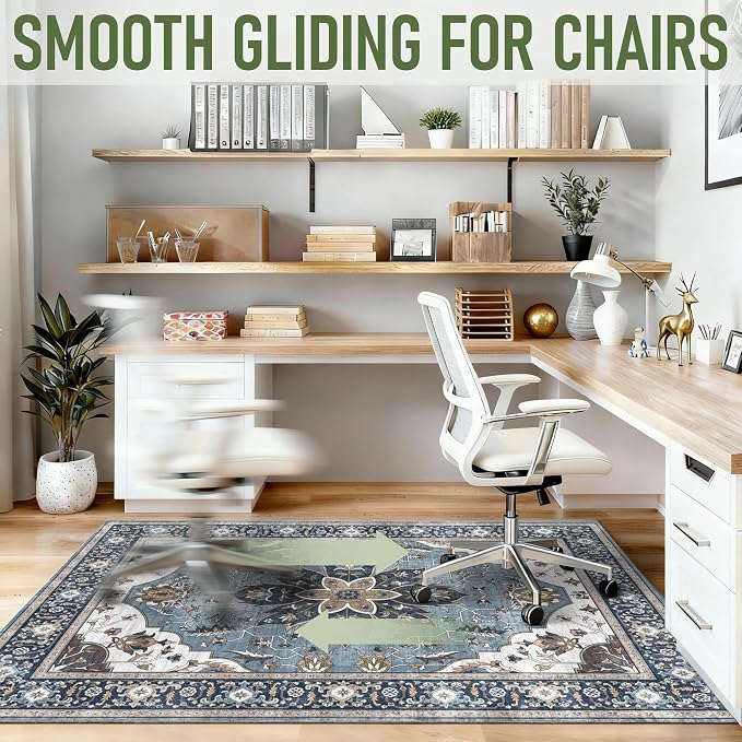 36"x48" Office Chair Mat for Hardwood, Under Desk Chair Mat for Home Office, Anti-Slip Office Rugs for Rolling Chairs, Floor Protector Washable Rugs Blue - Image 7