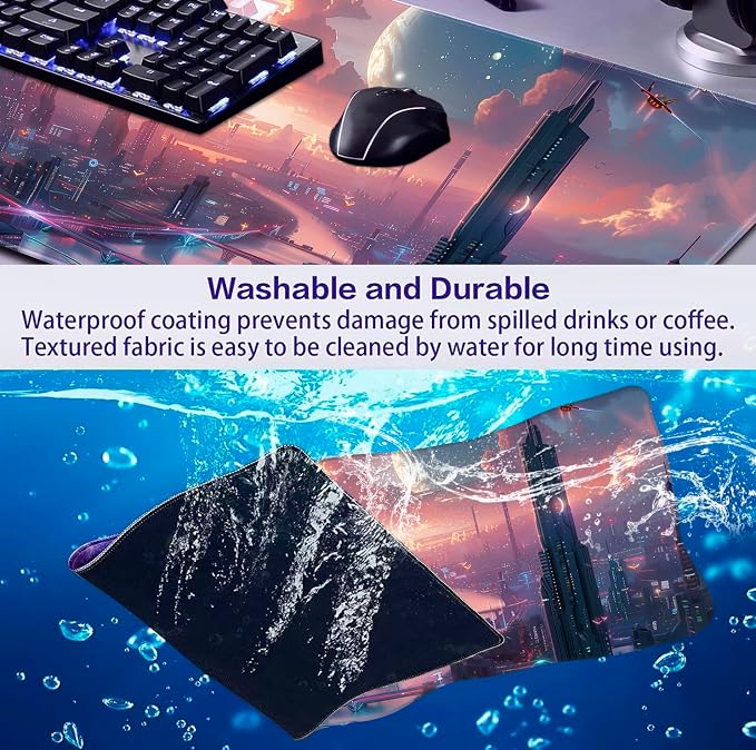 Digital Night Scene Office Art Desk Mat, Female Learning Computer Mouse Mat | Large Extended Mouse Pad; Full Desk Coverage; Waterproof Coating; Stable Anti-Slide Base For Gaming, Office, Study Daily Use - Image 6