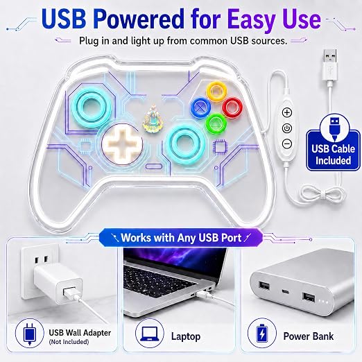 CBGEYZM Gaming Controller Neon Sign: Led Light With Glowing Cyber Core - Image 6