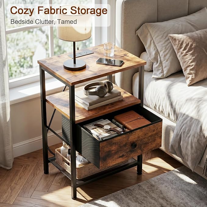 LOAKEKEL Night Stand, Small Nightstand with Charging Station - Image 5
