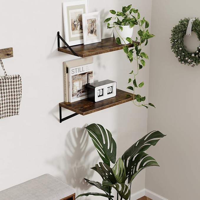Axeman 12 Inch Deep Floating Shelves for Wall - 24 Inch Wide x 12 Inch Deep Wall Shelves Set of 2 - Rustic Wood Floating Shelves for Living Room - Image 2