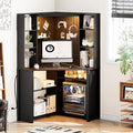 HNEBC Home Office Desk with Pull-Out LED,L-Shaped Corner Desk with Pull-Out LED Lights & Chariging Station,Computer Desk with Hutch & 10 Shelves,Pegboards for Work & Study,Black by HNEBC