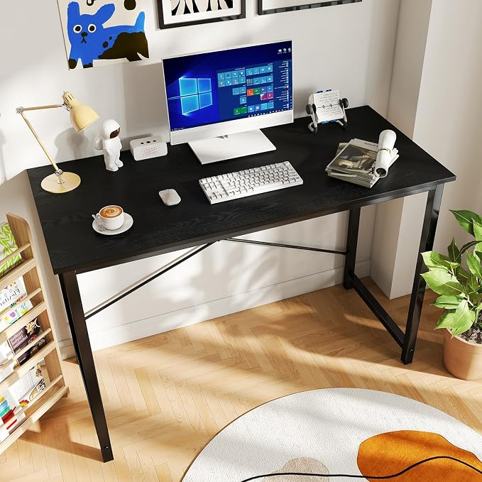 OLIXIS 44 Inch Computer Office Desk for Small Spaces, Writing Gaming Work Desk Modern Study Table with Metal Frame Home Bedroom, Black - Image 2