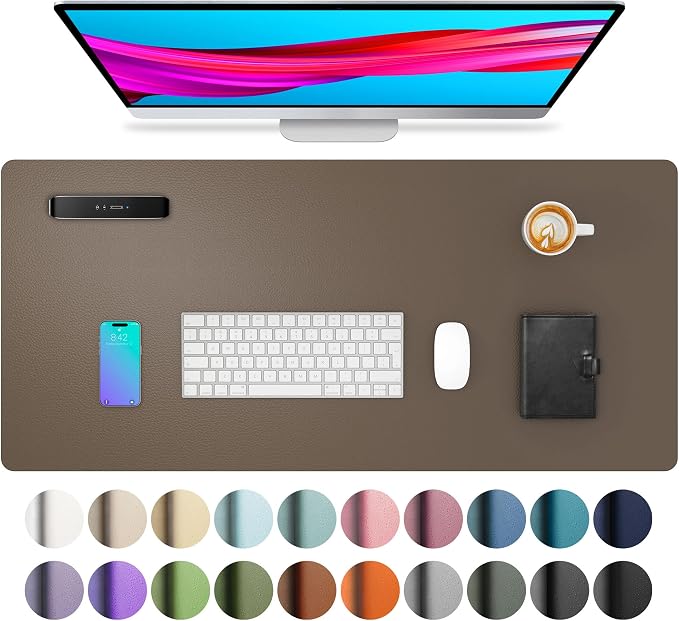 Aothia Leather Desk Pad Protector, Office Mat, Large Mouse Pad, Non-Slip PU Leather Blotter, Laptop Desk Pad, Waterproof Writing Pad for Office and Home (Coffee, 31.5" x 15.7") by AothiaSimpleNaturalUnique