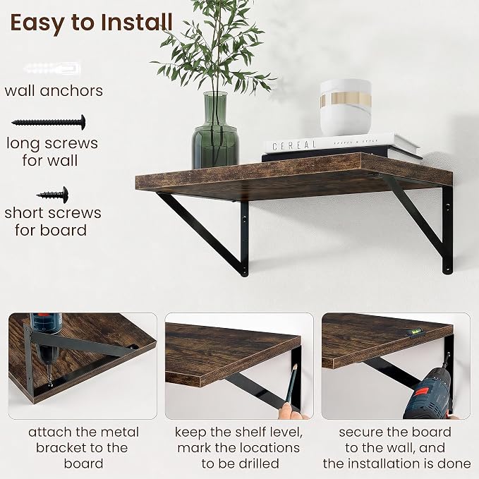 Axeman Deep Floating Shelves, 18'' x 12'' Brown Wall Shelves Set of 2 - Image 6