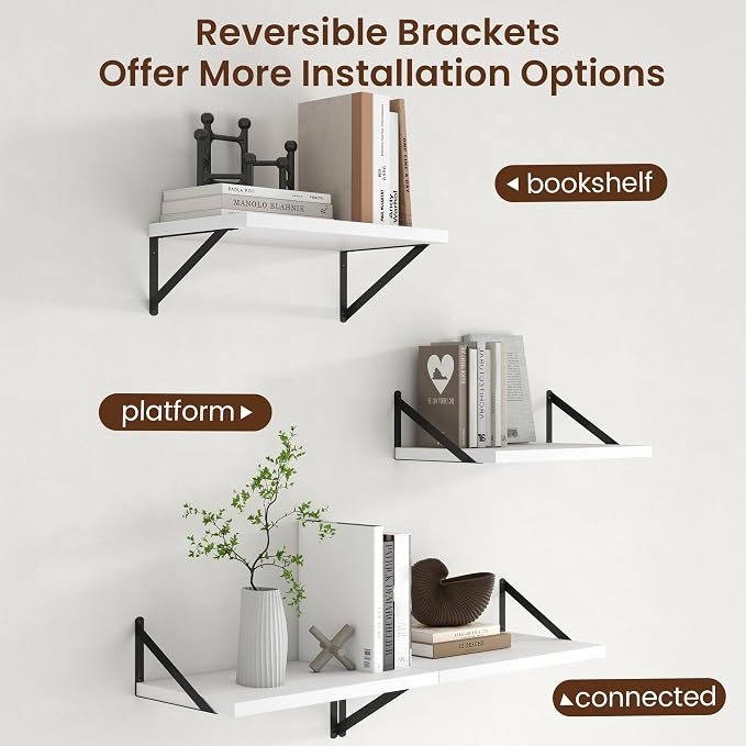 Axeman Deep Floating Shelves - 20 Inch White Floating Shelves Set of 2-12 Inch Deep Wood Wall Shelves for Living Room Bathroom Kitchen - Image 4