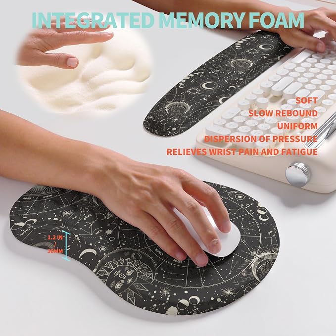 2-in-1 Ergonomic Set, Wave Rise Keyboard Wrist Rest and Massage Bulge Slope Mouse Pad Wrist Support, Cushion Memory Foam Integrated to Relieve Wrist Pain, Constellation - Image 4