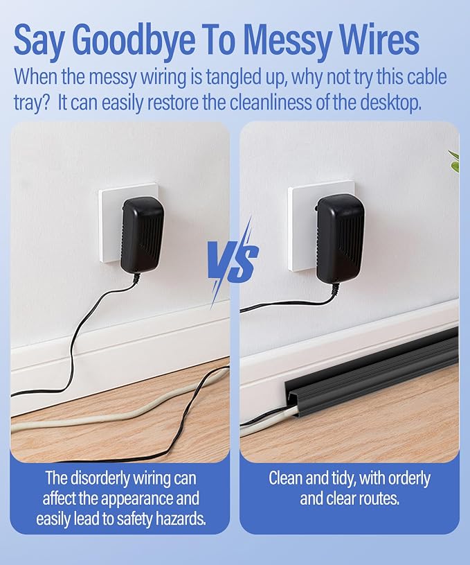 6 Pack Under Desk Cable Management Kit, J Channel Cable Raceway with Double Side Tape, Cord Organizer Tray for Desk, Easy Install, No Drilling, Cable Hider for Home & Office, Child & Pet Proof - Image 5