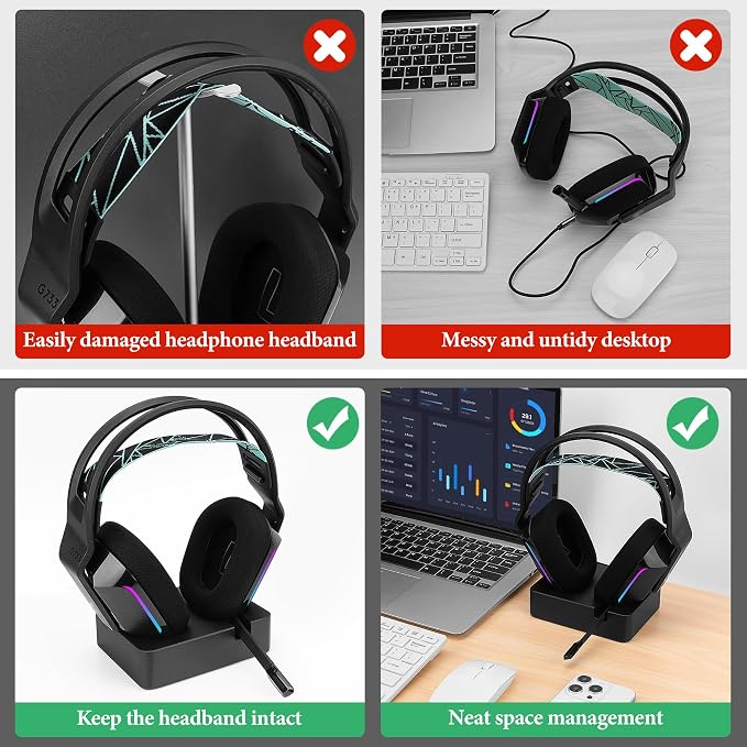 GEEKRIA Headphones Charging Stand for Logitech G733 Lightspeed Wireless Gaming Headset, 3D Printed Resin Magnetic Dock, Gaming Headset Base (Black) - Image 4