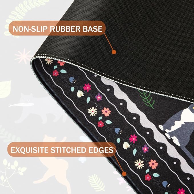 L-SPOUTTO Cute Cat Desk Mat for Keyboard and Mouse,Black XXL Mouse Pad | Large Non-Slip Keyboard Pad Waterproof Desktop Mat for Laptop Computer Work Game Home Office,Cats Black - Image 4