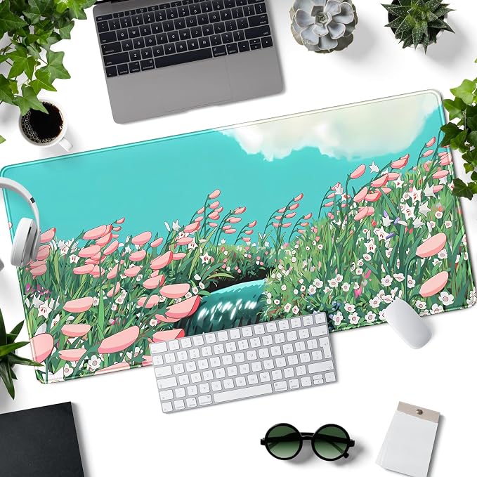 Cute Anime Floral Desk Mat Sage Green Large Mouse Pad XL Gaming Mousepad Kawaii Desk Keyboard Pad Laptop Computer Mouse Mat Cute Desk Decor Desk Pads On Top of Desks for Desktop 31.5''X 15.7'' - Image 4