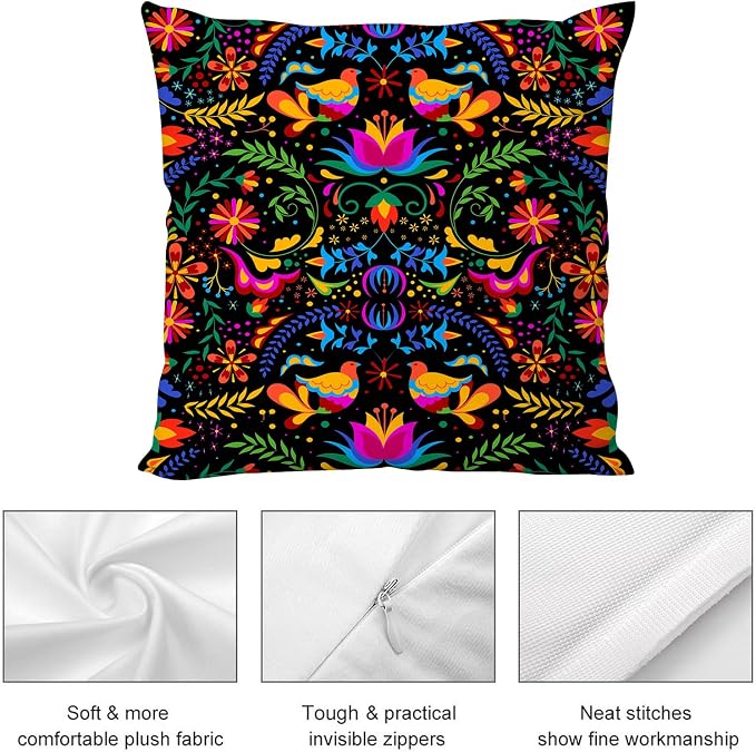Mexican Pillow Covers 18"x18" Set of 2 Mexican Flower Decorative Throw Pillow Cases for Couch Bed Sofa Cushion Cover Mexican Living Room Decor - Image 6