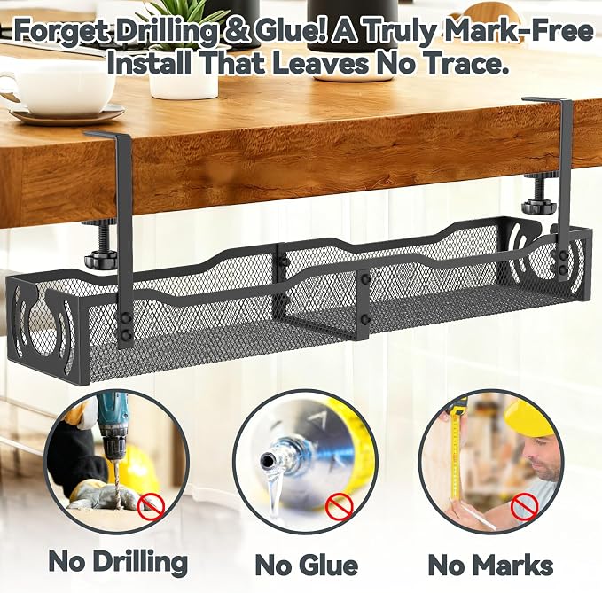 Cable Management, 25.3'' Under Desk Cable Management Tray No Drill - Image 4