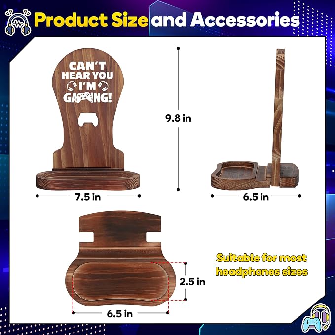 Gamer Gifts for Teenage Boy, Gamer Room Decor for Man, Best Gifts for Son, Boyfriend, Husband, Wooden Headset Stand, Can't Hear you I'm Gaming - Image 2