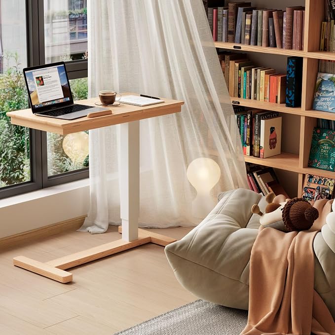 Muwuele Solid Wood Overbed Bedside Table with Wheels, Adjustable Medical Tilt Top Hospital Bed Table Over The Bed, Rolling Laptop Desk, Mobile Standing Desk for Hospital and Home Use (Natural) - Image 3