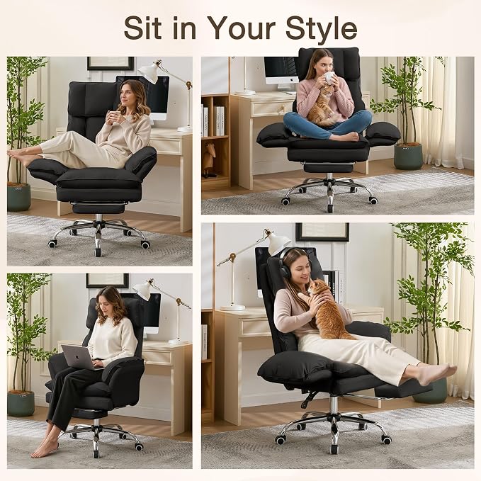 JOMEED Cloud Cross Legged Office Chair with Footrest and Flip Armrest,Black | Ergonomic Leather Big and Tall Executive Chair with Wheels,155° Reclining Computer Wide Desk Chair for Home,Office - Image 9