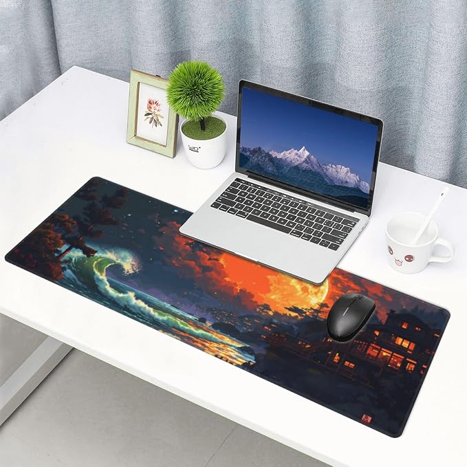 Gaming Mouse Pad Desk Pad,Extended Big Mouse Pad,31.5x11.8 Inch Long Computer Keyboard Mouse Mat Mousepad with 3mm Non-Slip Base and Stitched Edge for Gaming and Office… (Oil Painting) - Image 7