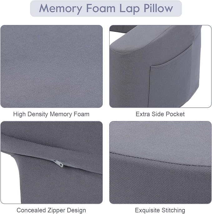 Reading Pillow for Gaming, Arm Rest Lap Desk Pillow Memory Foam Reading Pillow with Side Pocket for Adult Sitting up in Bed Working Crocheting - Image 5