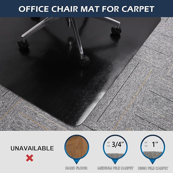 SALLOUS Office Chair Mat for Carpet, 48" x 36" Heavy Duty Chair Mat for Carpeted Floors, Gaming Floor Mat with Grips, Rolling Desk Chair Floor Mat for Home Office (Black, Extended Lip) - Image 5