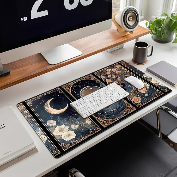 Celestial Lunar Nature Tarot Card Desk Mat Moon Floral Large Mouse Pad XXL 31.5''X 15.7'' Witch Night Botanical Desk Pad Gaming Mousepad Keyboard Mouse Mat for Laptop Computer Office Decor Gift - Image 4