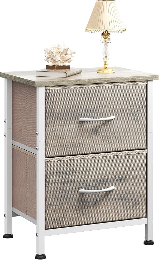 WLIVE Nightstand, 2 Drawer Dresser for Bedroom, Small Dresser with 2 Drawers, Bedside Furniture, Night Stand, End Table with Fabric Bins for Bedroom, Closet, College Dorm, Greige Oak by WLIVE