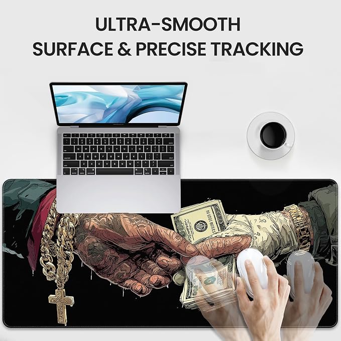 Extended Gaming Mousepad with Cross and Dollar Bill Designs, 35.4 x 15.7 inches, Featuring a Non-Slip Base and Waterproof Surface, Suitable for Home Office and Work environments. - Image 4