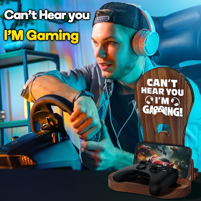 Gamer Gifts for Teenage Boy, Gamer Room Decor for Man, Best Gifts for Son, Boyfriend, Husband, Wooden Headset Stand, Can't Hear you I'm Gaming - Image 4